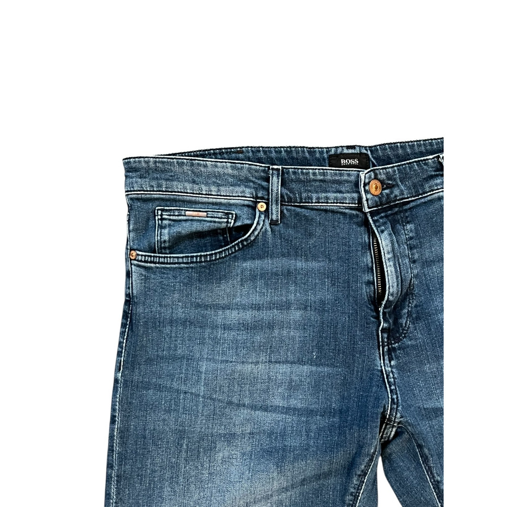 Men's Boss Hugo Boss 38x34 Dark Wash Blue Denim Stretch Tapered Leg EUC READ - Picture 7 of 10